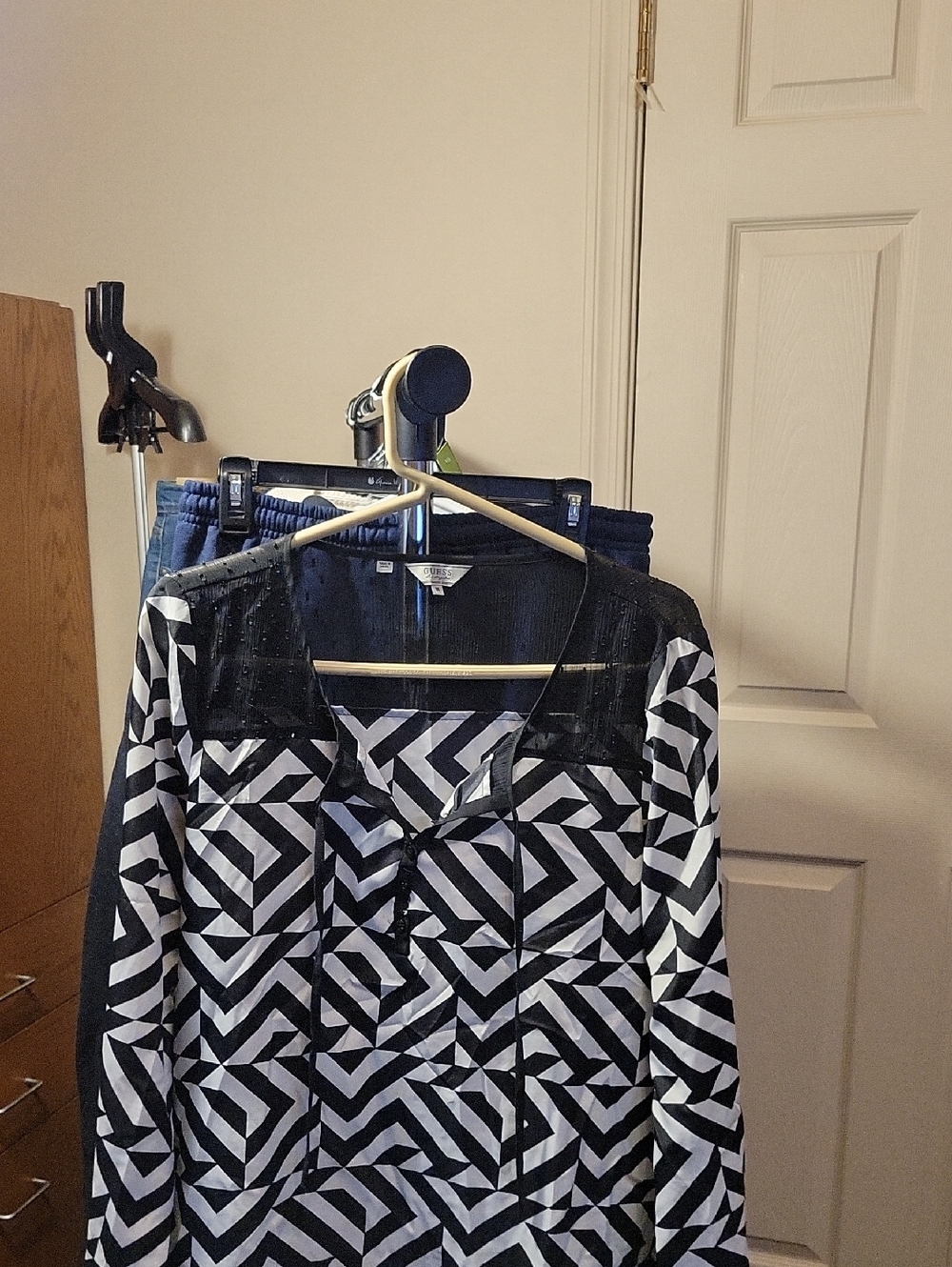 Guess Black Textured Top with White Logo Label